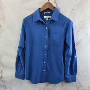 Coolibar Shirt Womens XS Blue Long Sleeve Button Sun UPF 50 Roll Up